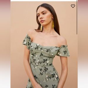 Reformation Green Floral Midi Dress